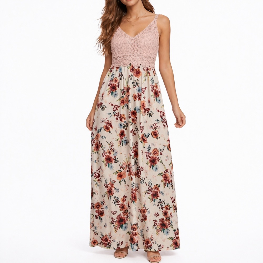 NWOT MAURICES Crochet Top Floral Maxi Dress. Size XXL